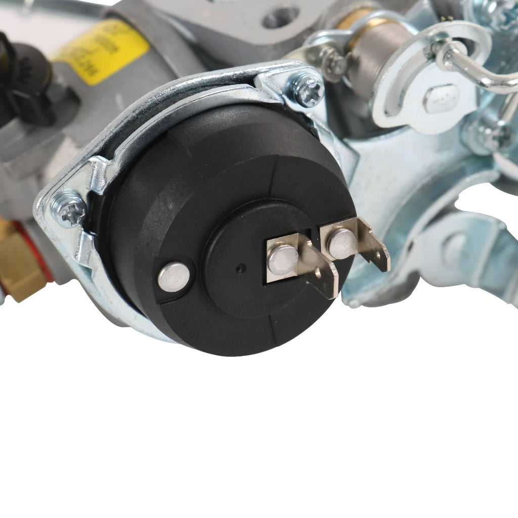 Carburetor vacuum diaphragm cover with wiring tab and metal bracket