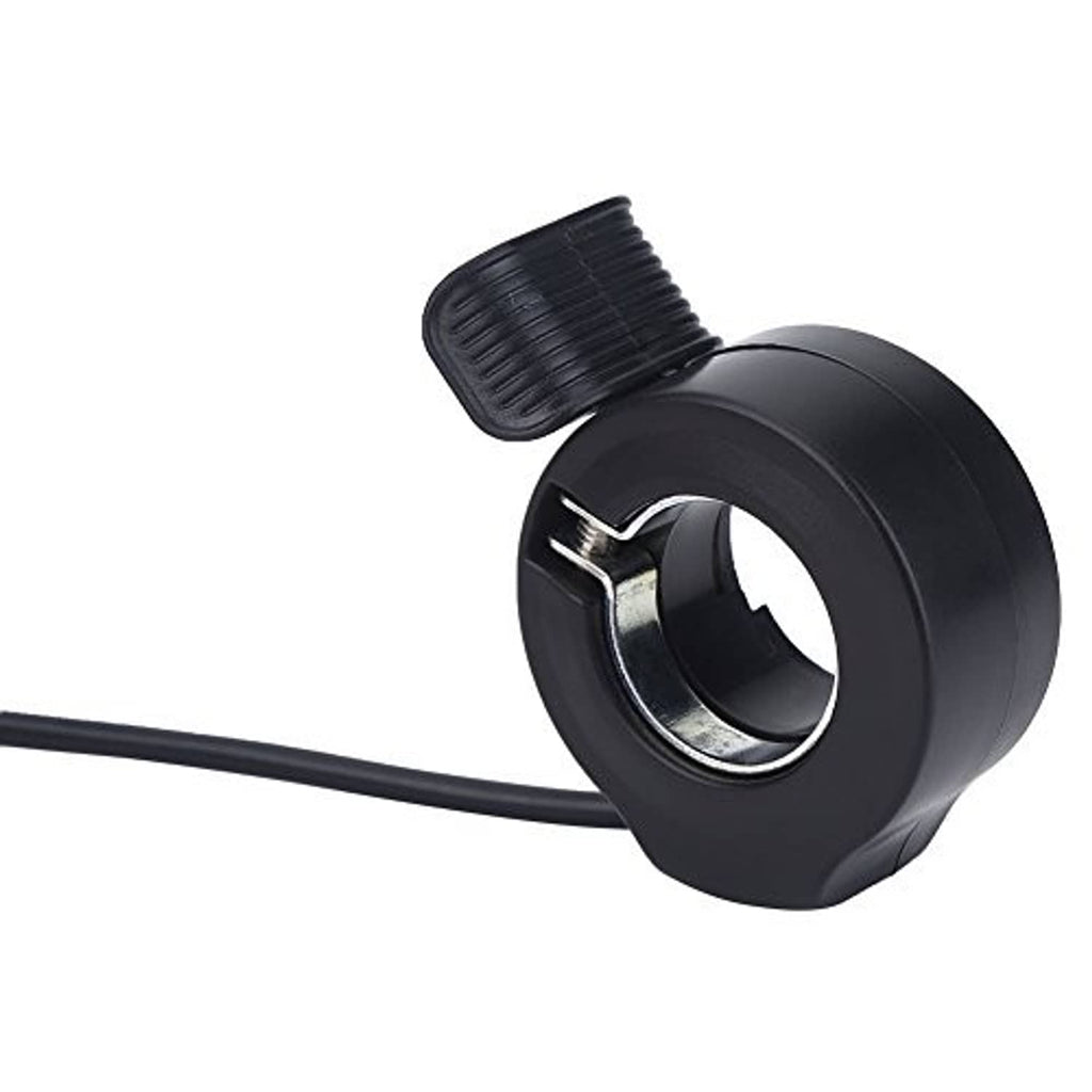 Black thumb throttle grip with metal contact insert and ribbed lever pad