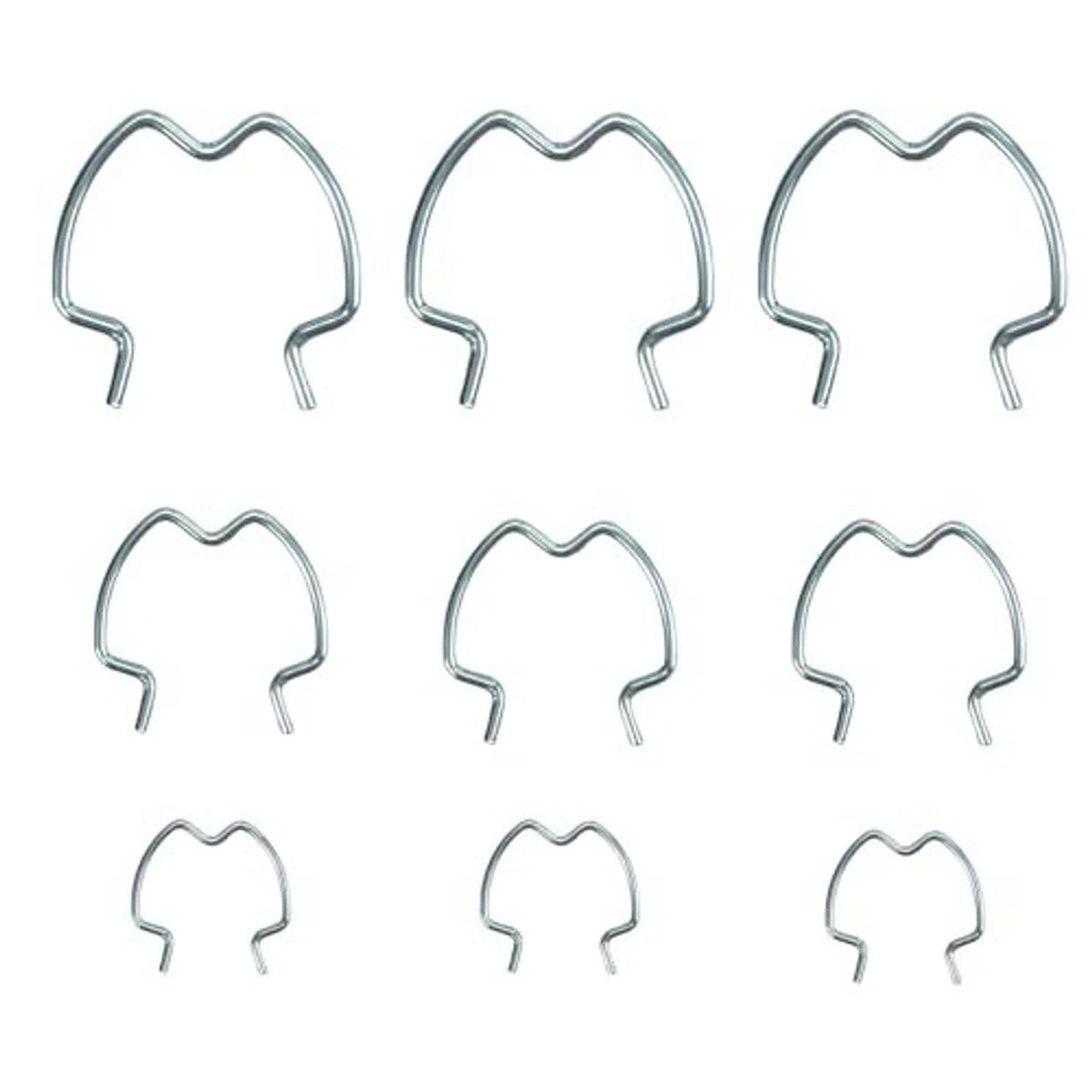 Stainless steel quick connector clips, 9-piece set, assorted sizes of U-shaped spring clips