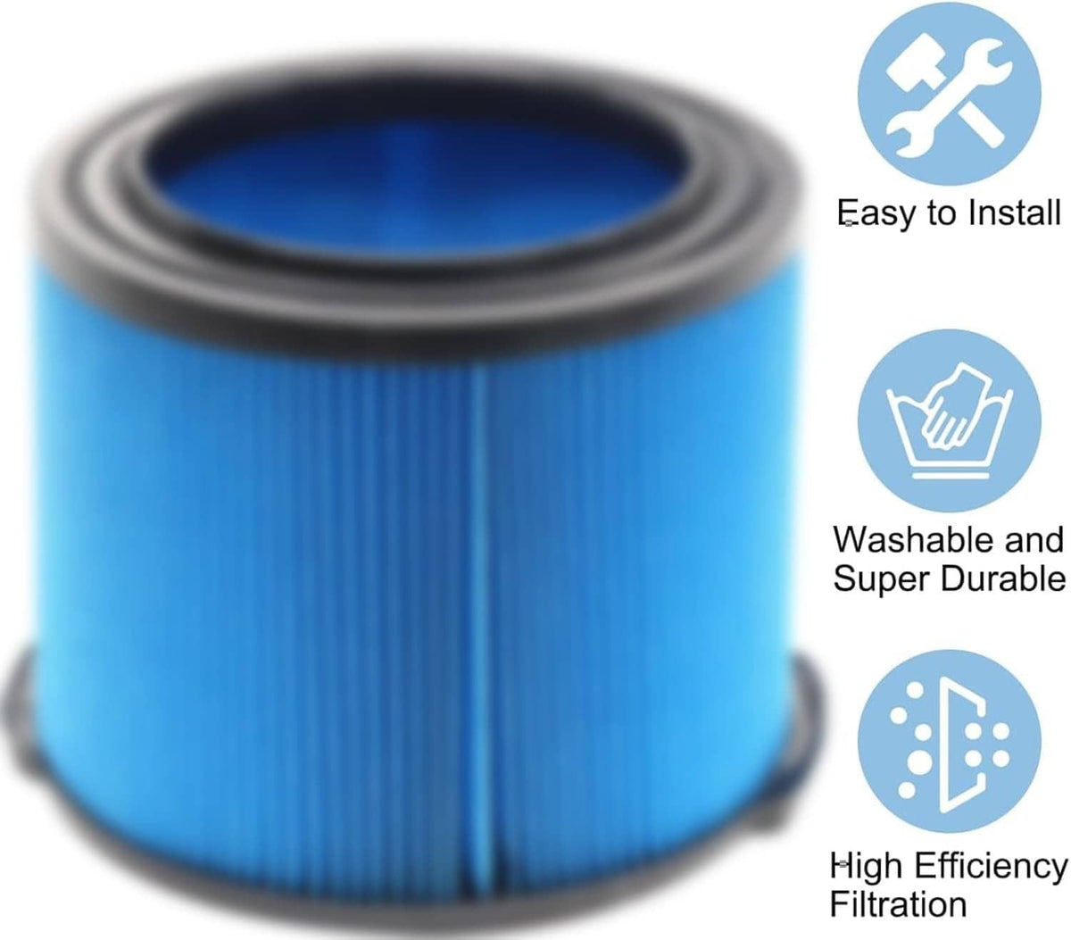 Blue pleated wet/dry vacuum replacement filter with gray rim