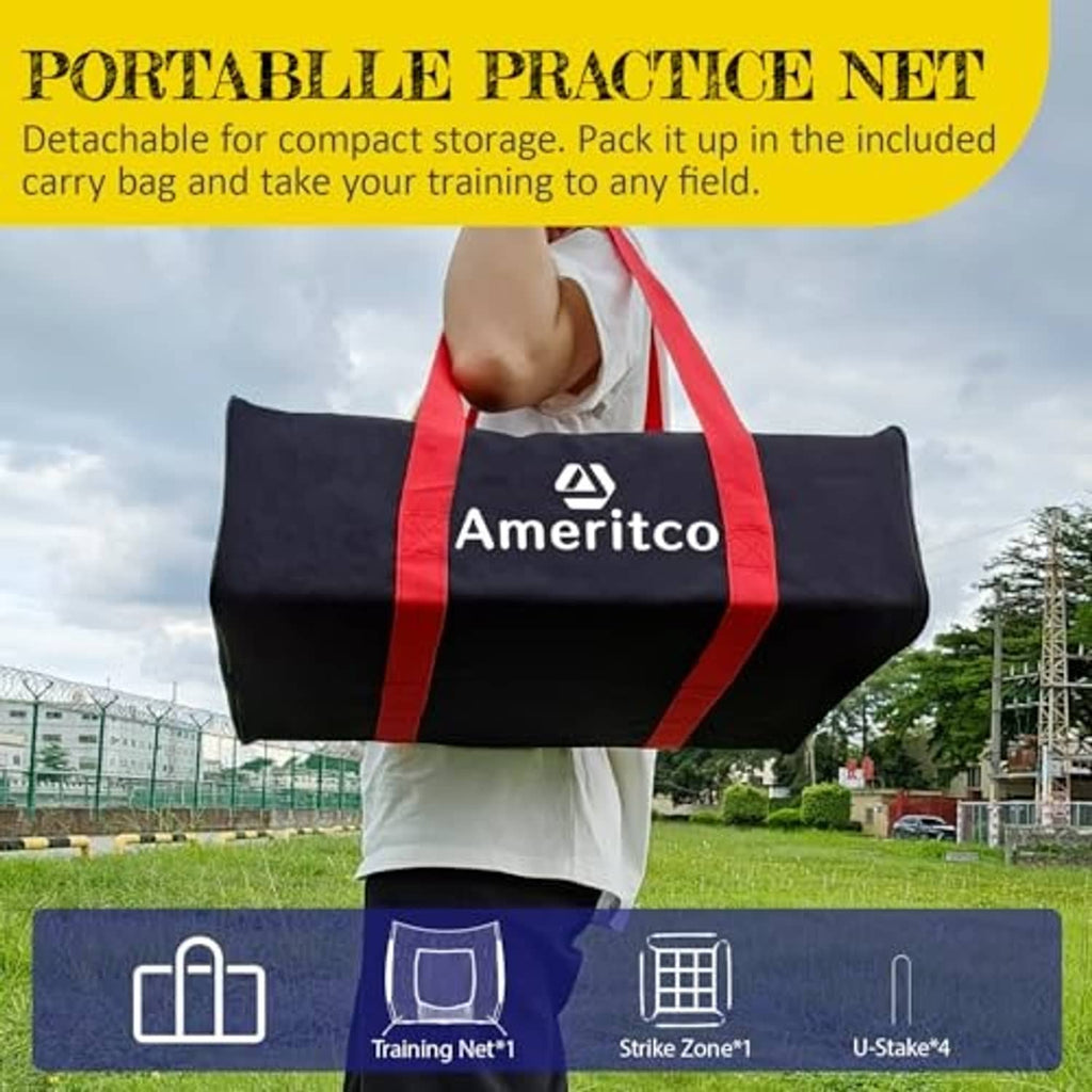 Portable baseball practice net with carry bag and foldable training frame