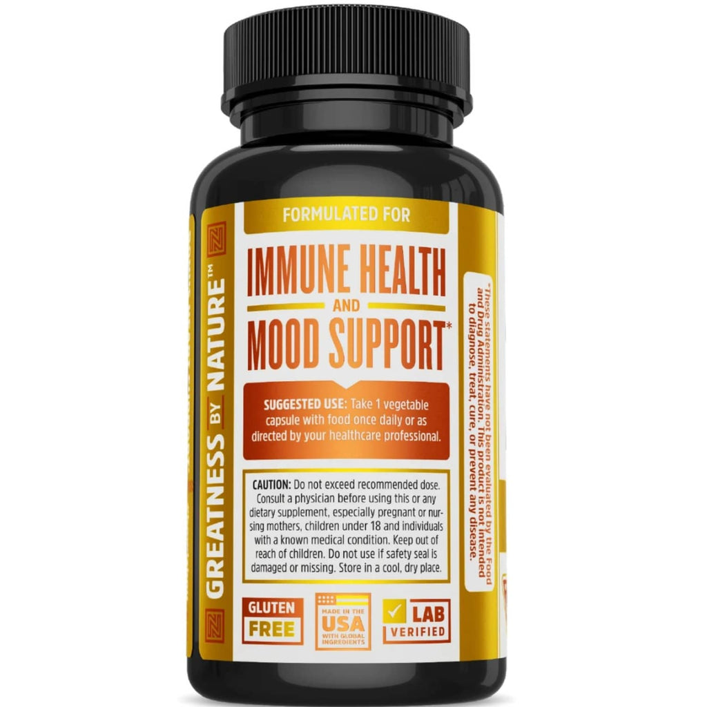 Zhou D3 + K2 supplement bottle back label with immune health and mood support