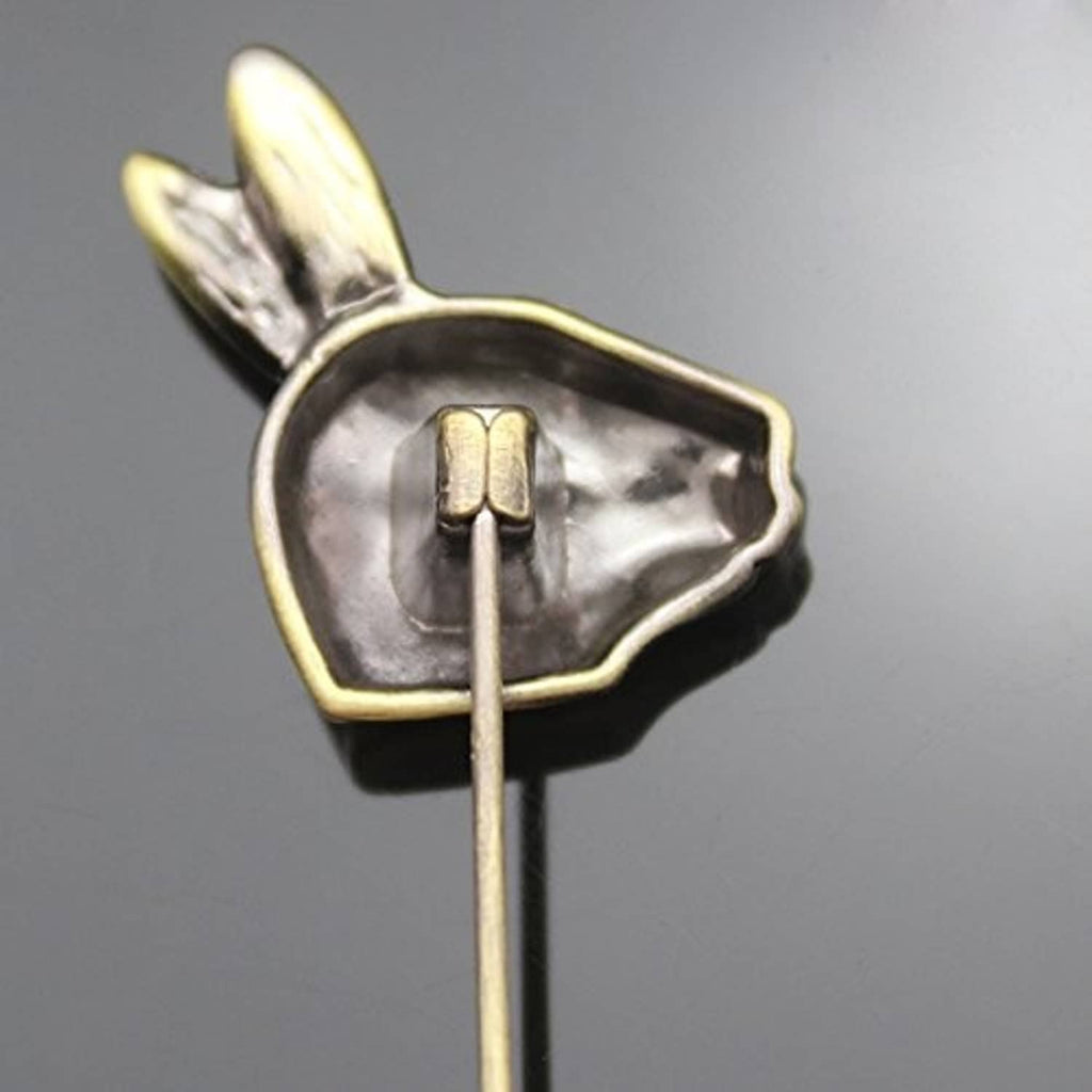 Gold-tone rabbit head hatpin with rear panel and upright pin