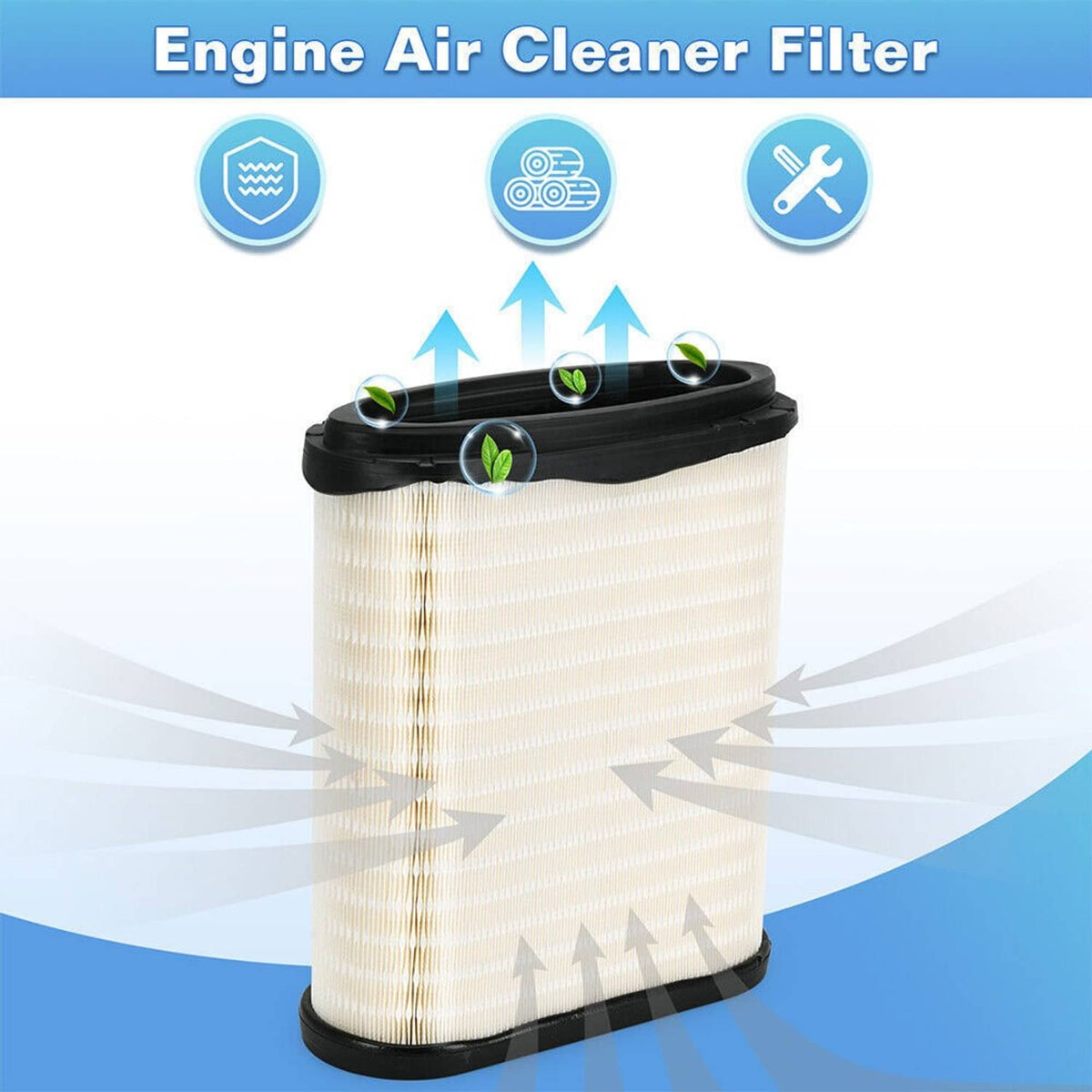 Engine air cleaner filter cartridge with white pleated media and black top and base