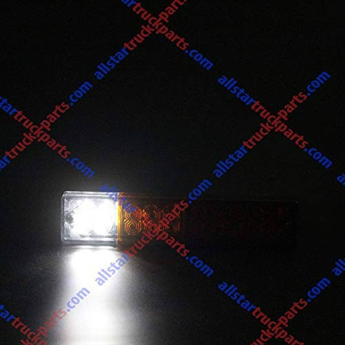 Single LED trailer tail light lamp with bright white LED illuminated.