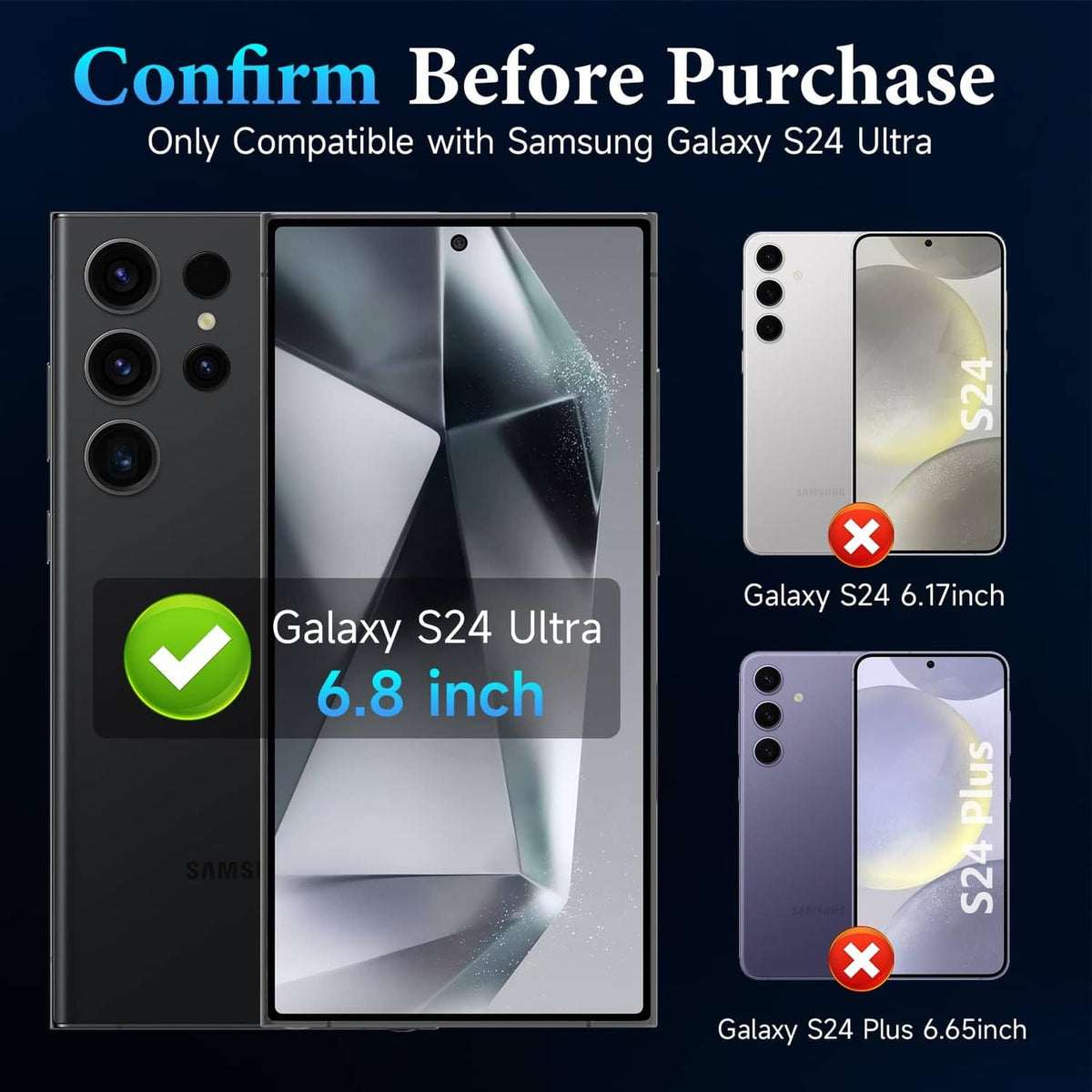 Screen protector compatibility guide for Galaxy S24 Ultra, 6.8 inch fit