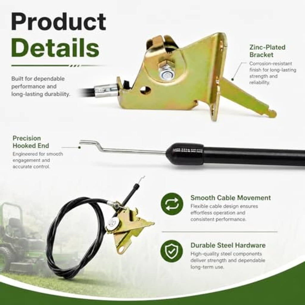 Throttle control cable details showing yellow-green zinc-plated bracket and black housing