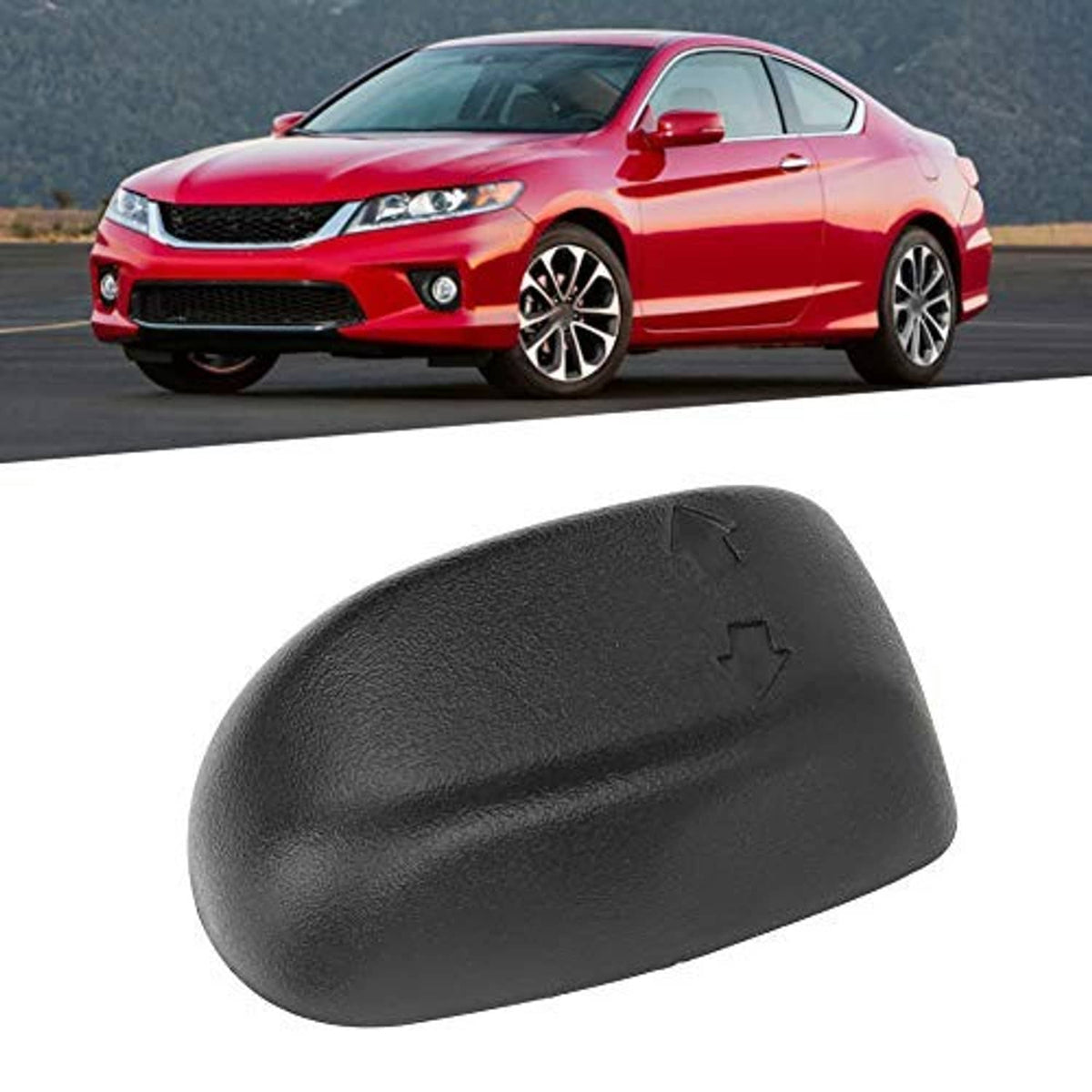 Black seat adjustment switch knob angled view with arrow symbols, textured finish
