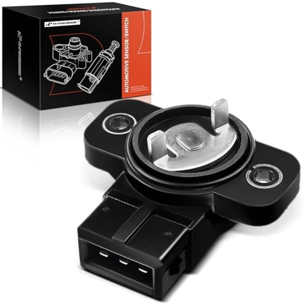 Throttle position sensor with wiring plug and circular mounting plate, shown with box