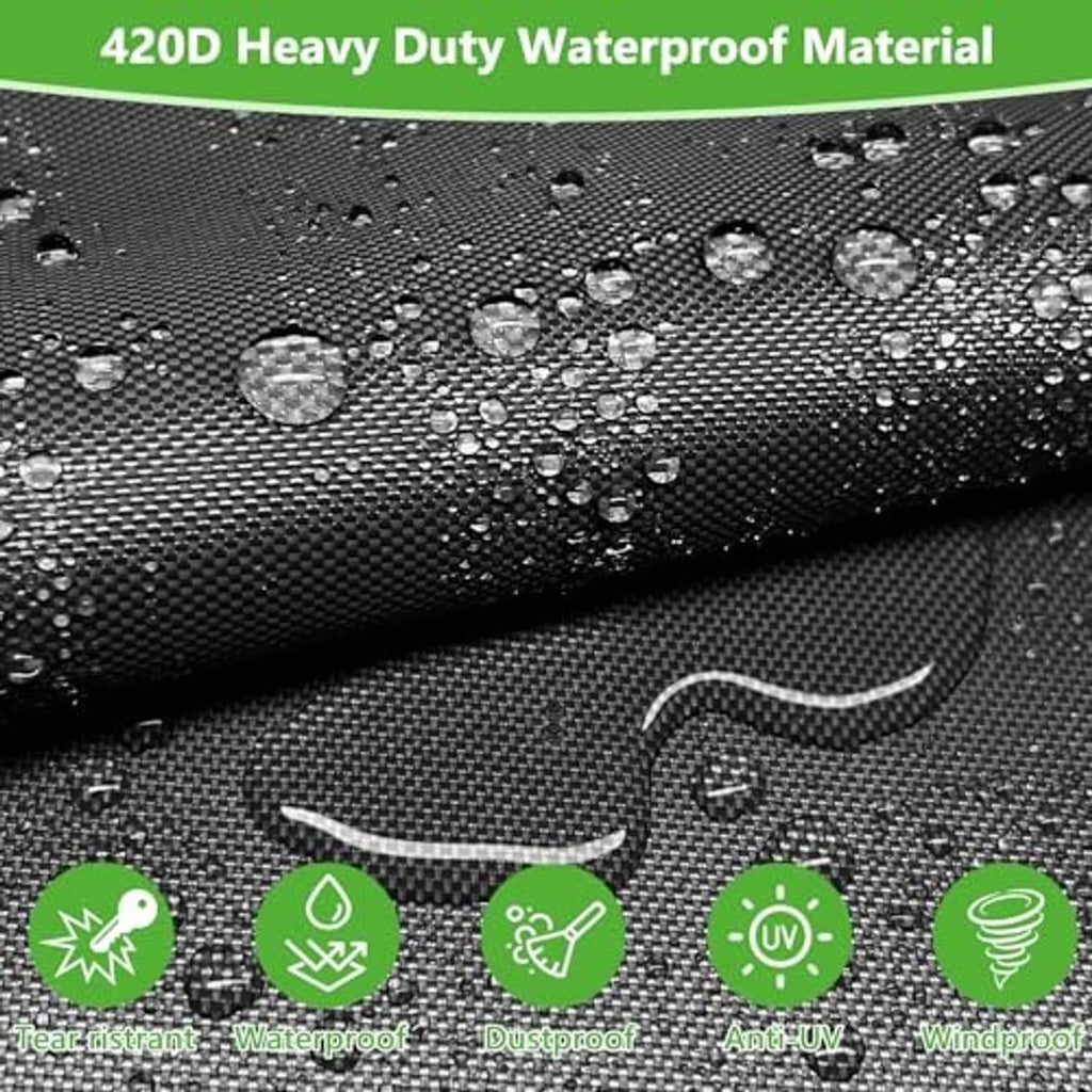 Close-up of black waterproof tire cover fabric with water droplet texture