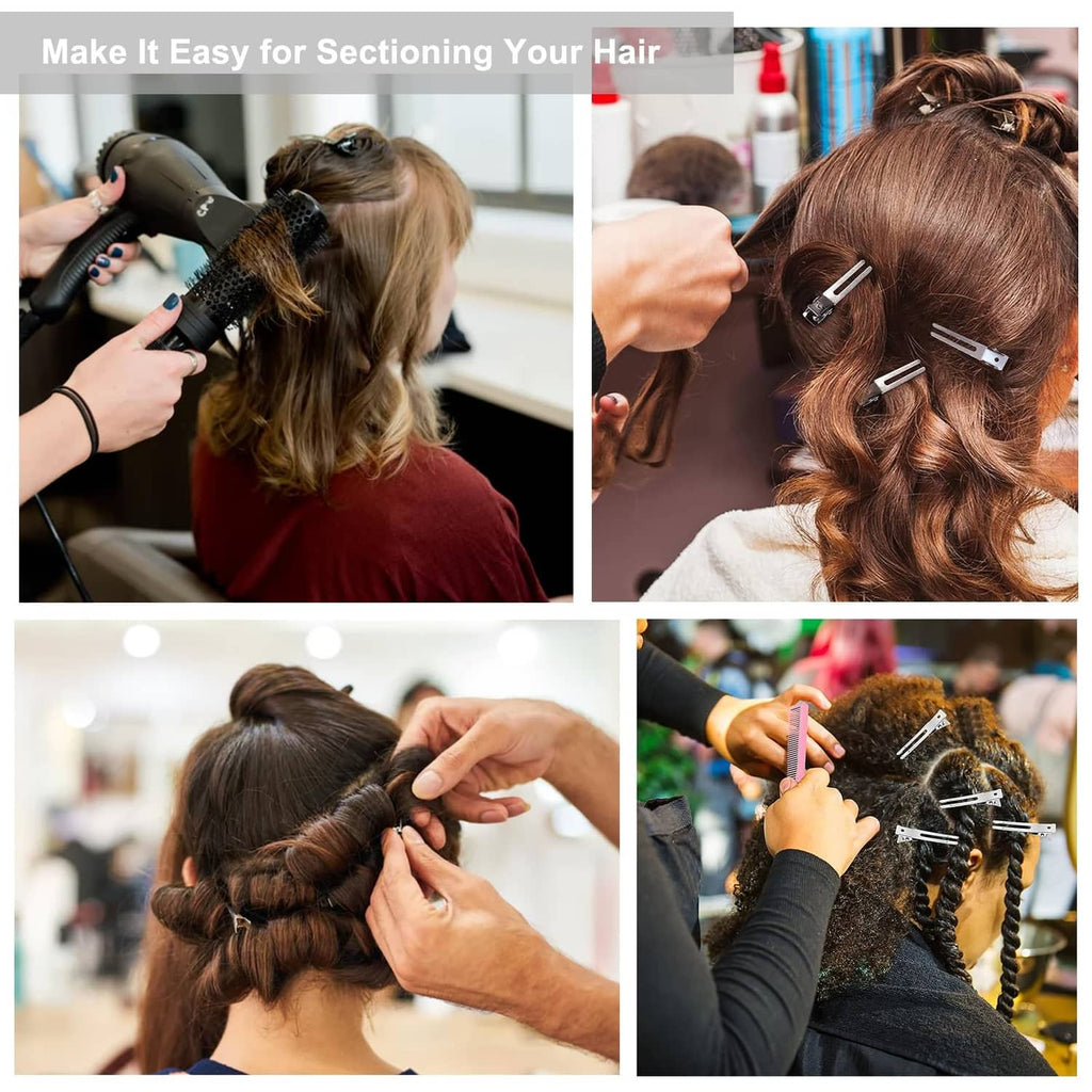 Silver double-prong metal hair clips used for sectioning and styling