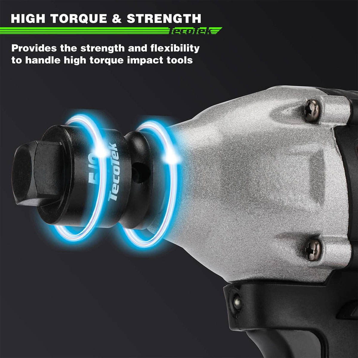 Impact wrench with black square drive socket head for high-torque driving