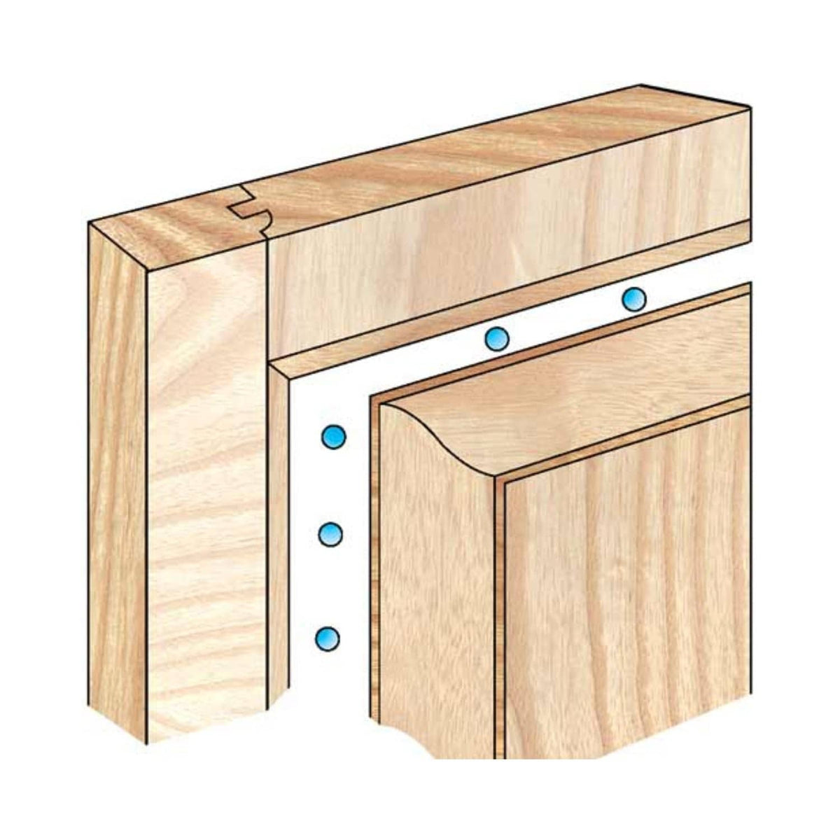 Cabinet corner illustration showing black rubber ball door spacers