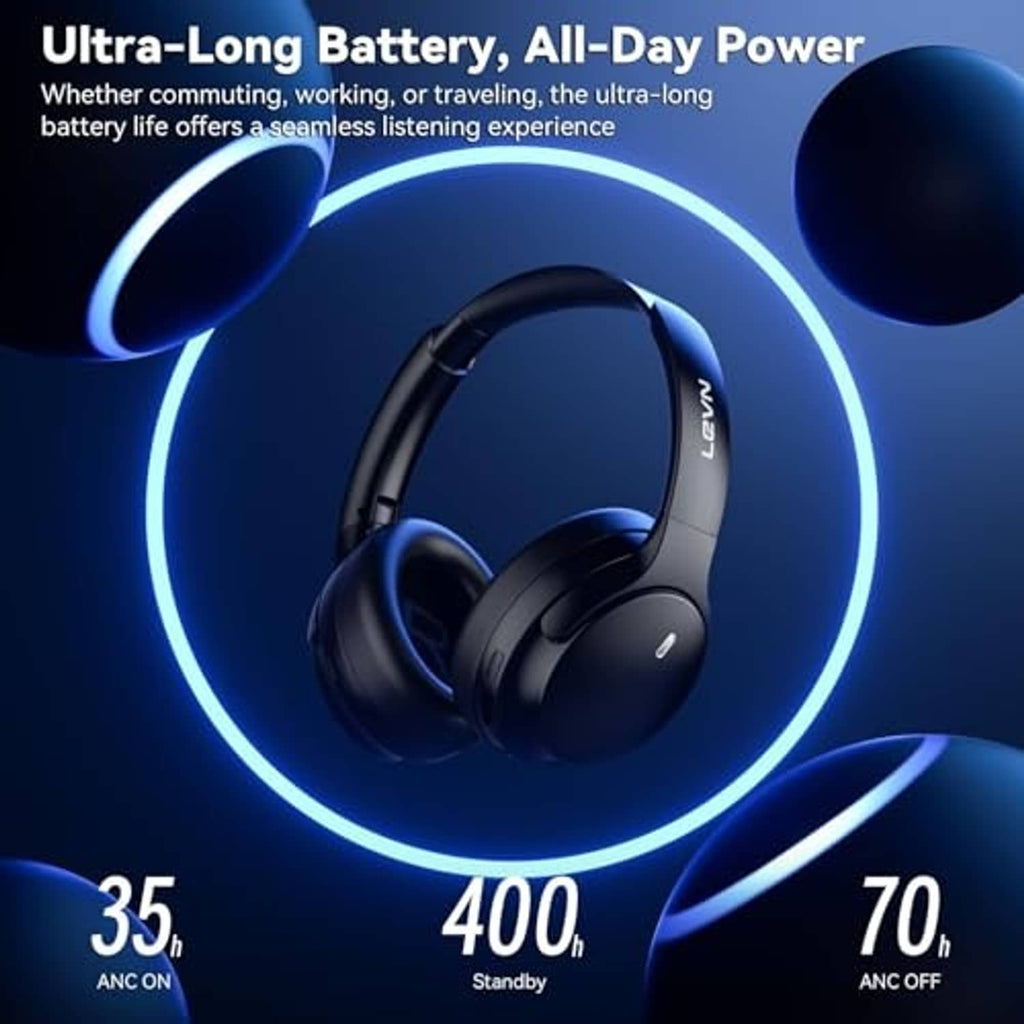 Black over-ear wireless headphones with LED-style light ring around the ear cups