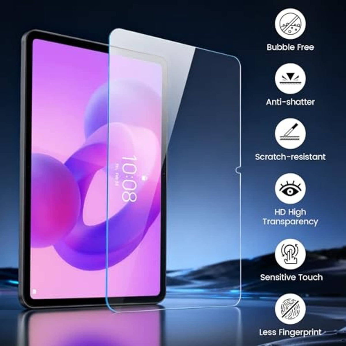 Clear tempered glass screen protector with anti-shatter, bubble-free fit