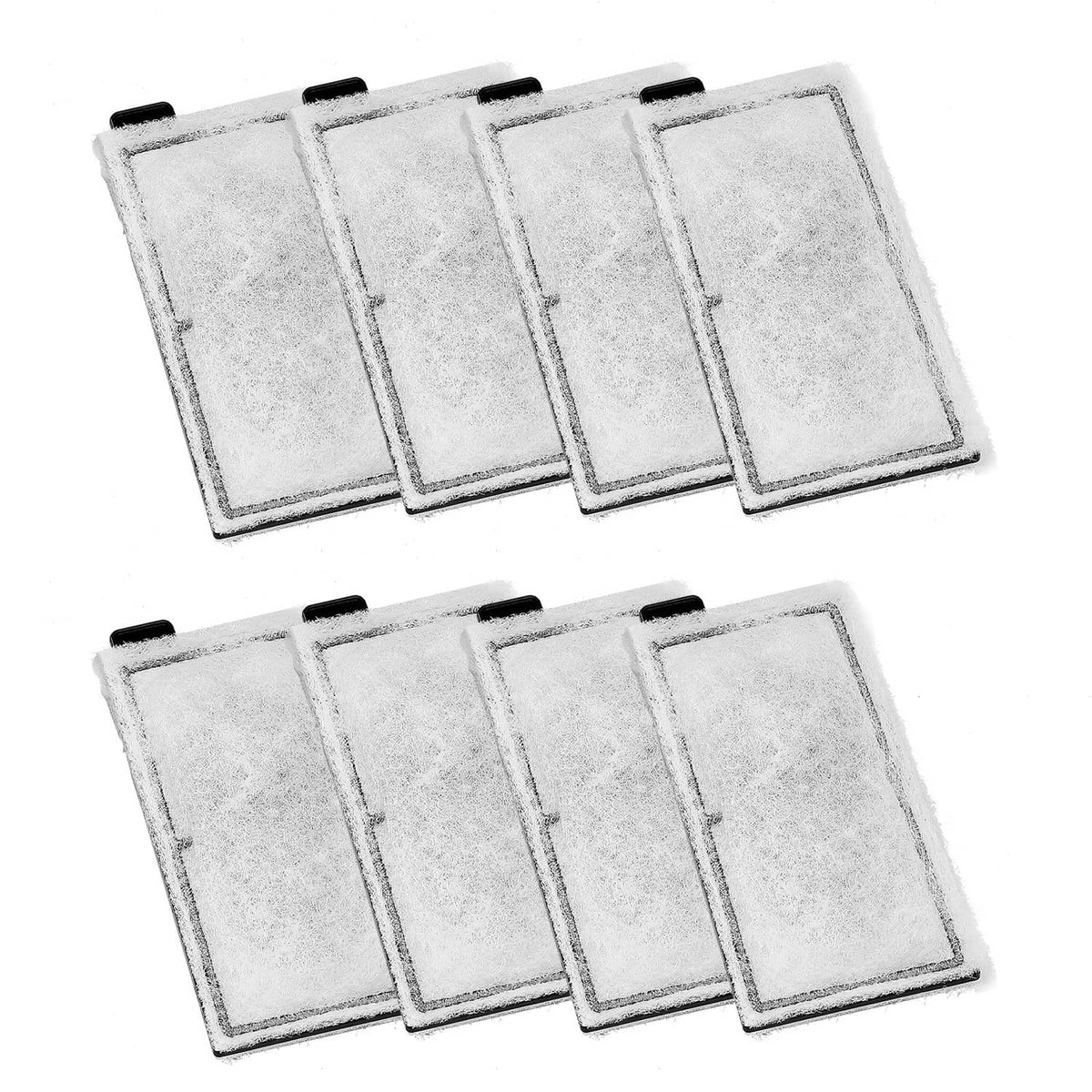 Aquarium filter cotton pads, 8 square inserts laid out in two rows, white felt with clips