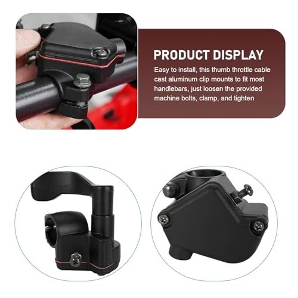 Black thumb throttle cable accelerator handle with mounting bolts and side bracket