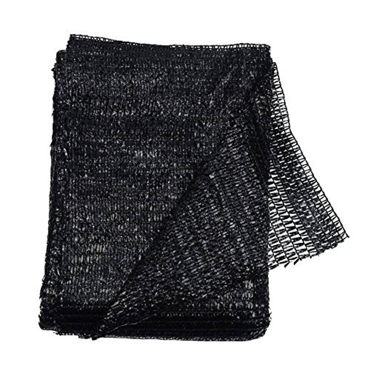 Black mesh shade net, folded with layered edge and fine woven strands