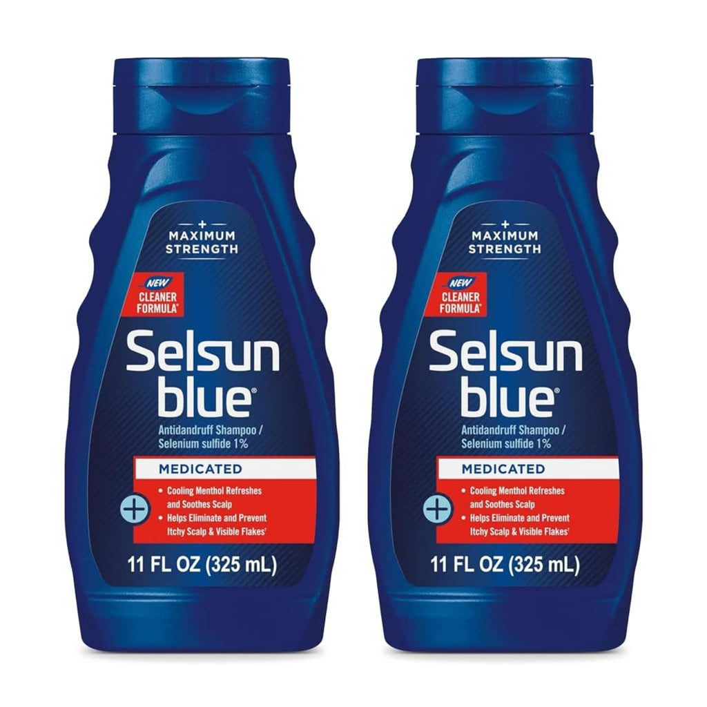Medicated anti-dandruff shampoo bottles, blue 11 fl oz, pack of two
