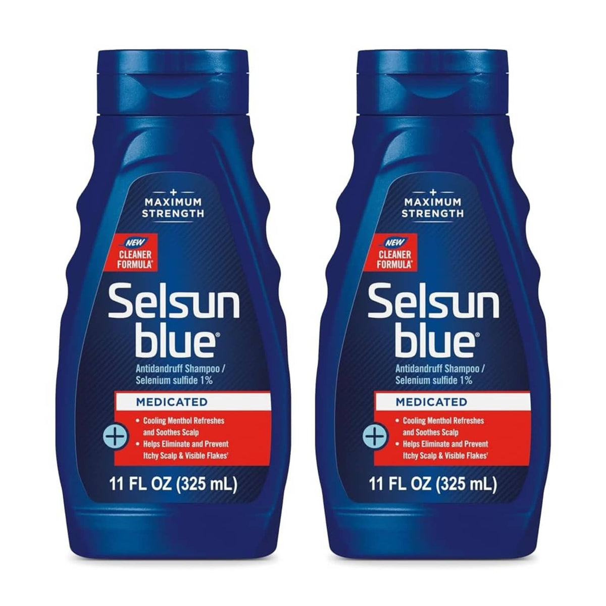 Medicated anti-dandruff shampoo bottles, blue 11 fl oz, pack of two