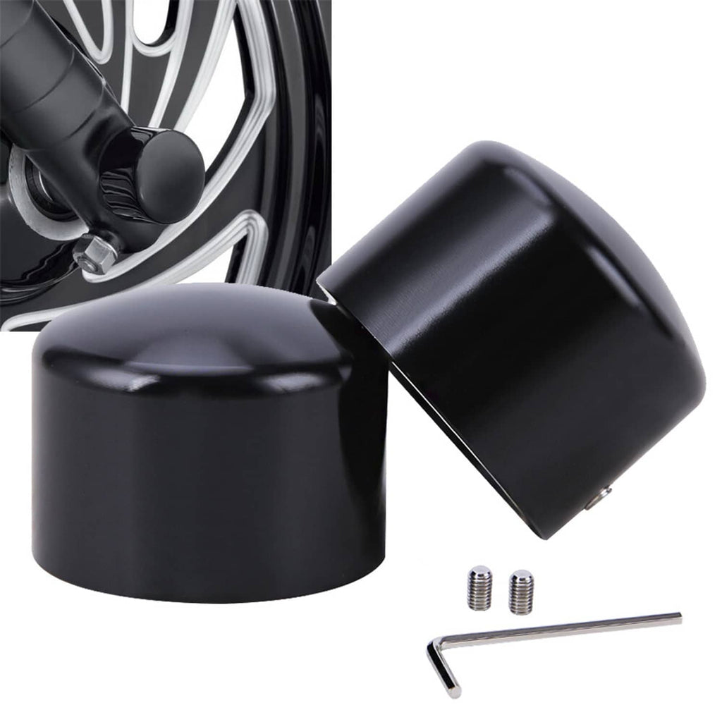 Black front axle cap nut covers set with two caps, bolts, and hex key