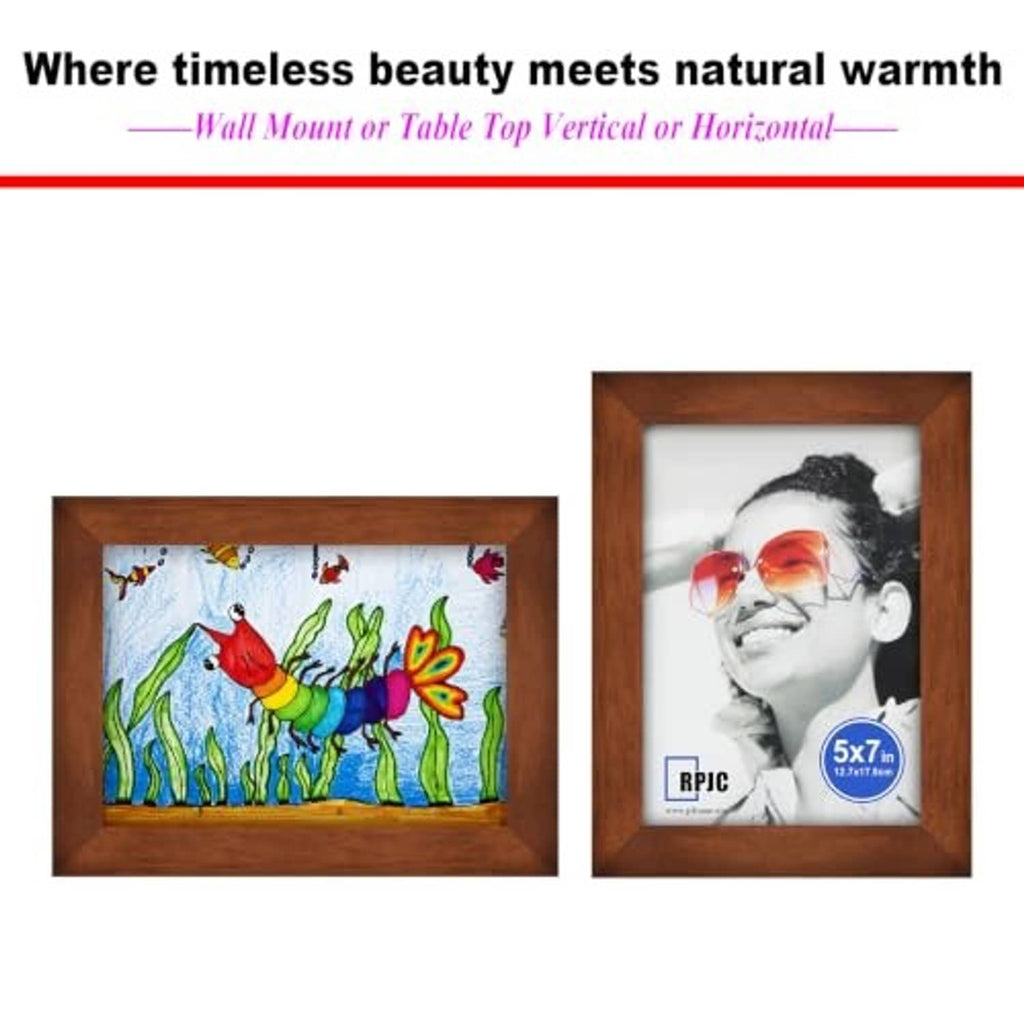 Two brown wood picture frames with real glass, one landscape and one portrait