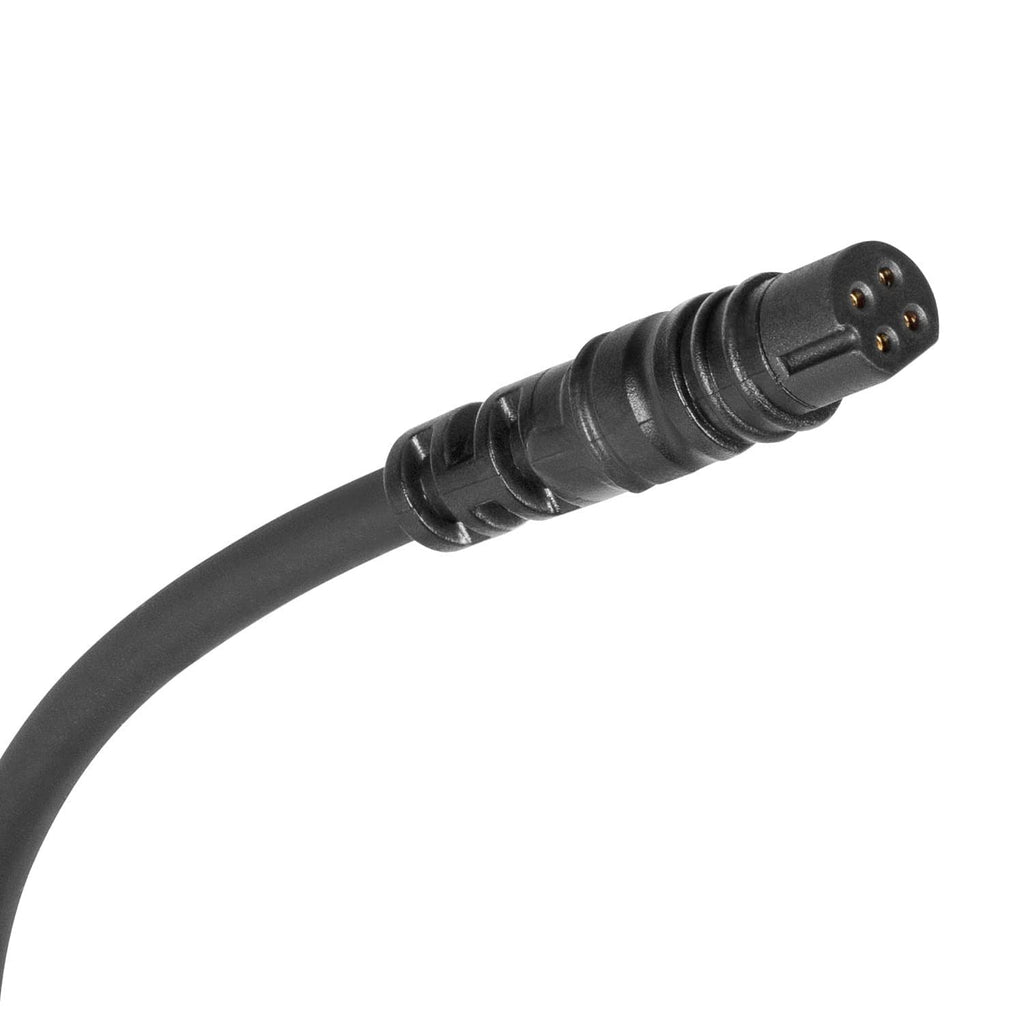 Black adapter cable with triple-pin connector and ribbed protective strain relief