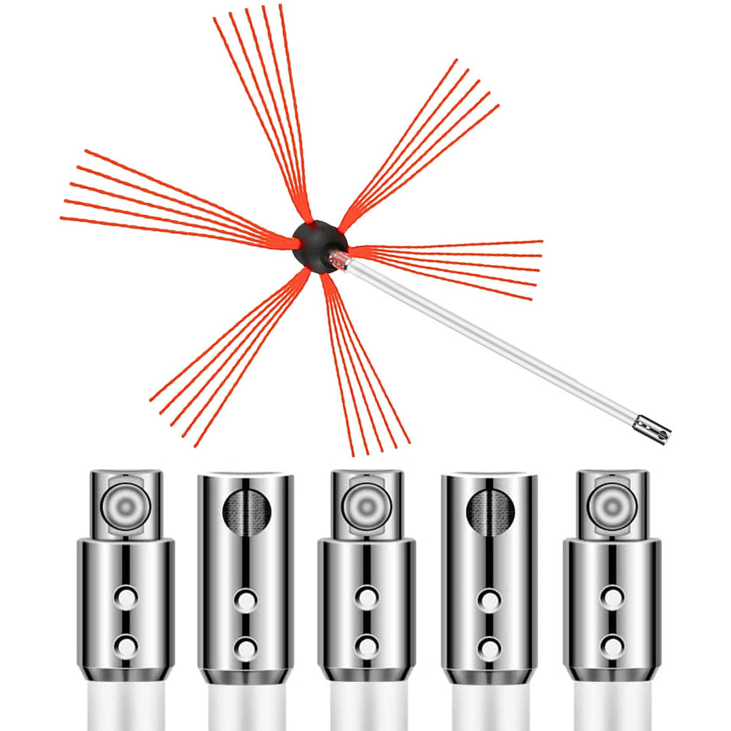 Chimney brush kit brush head with red bristles and stainless steel rod connectors