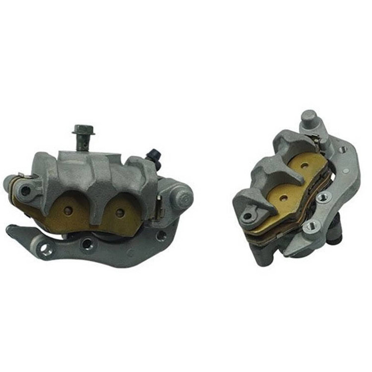Front brake master cylinder caliper set, gray body with brake pads and mounting bolts