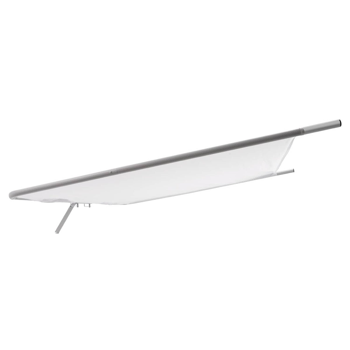 Boat sun shade with extended silver support rod and white mesh canopy