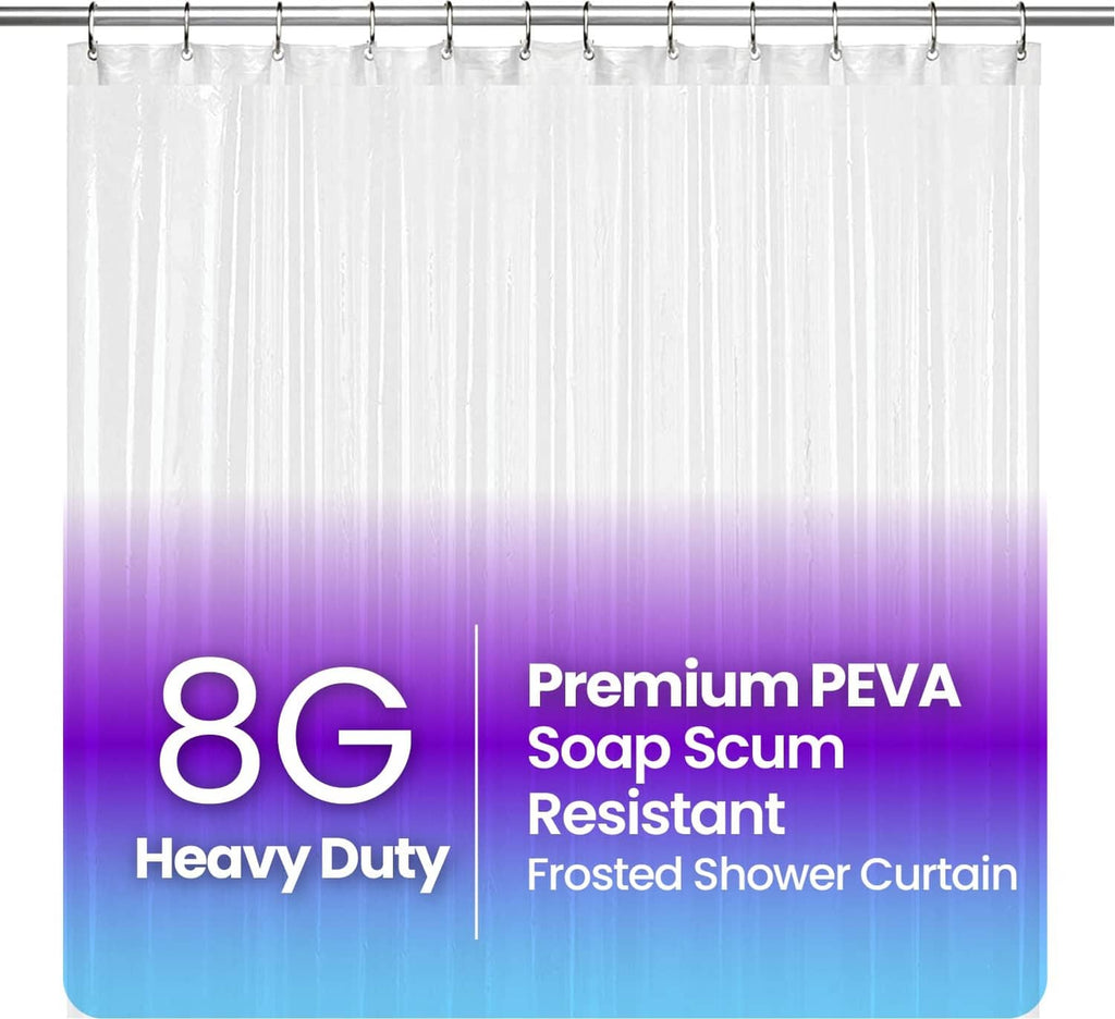 Frosted PEVA shower curtain liner, heavy-duty fabric with rustproof top grommets