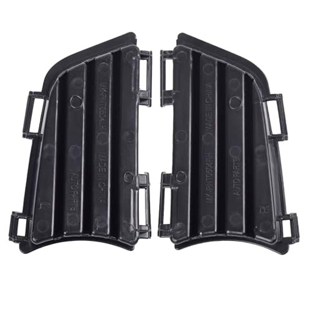 Pair of black fog light grille inserts with vertical bars and inner mounting clips