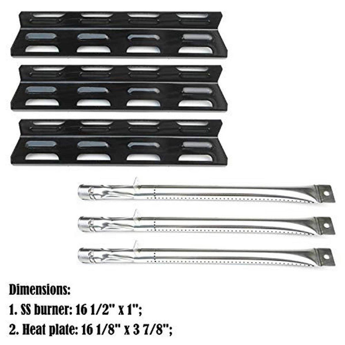Burner heat plate and three stainless steel burner tubes in a complete set