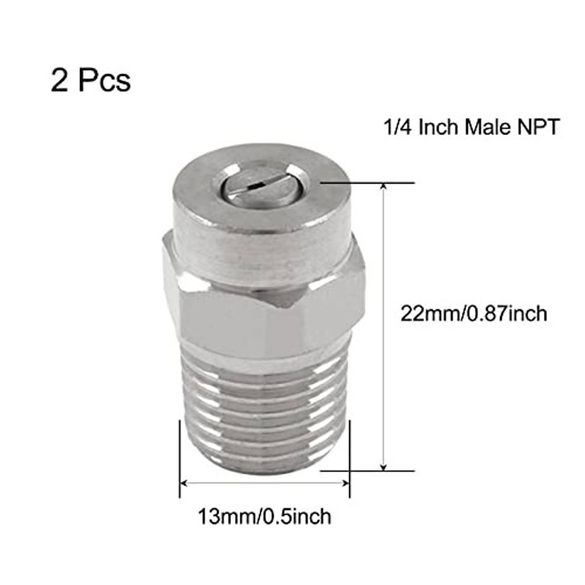 Stainless spray tip, 1/4 in male NPT; 22mm long, 13mm wide, 2 pcs
