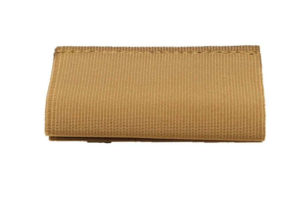 Coyote brown elastic pouch panel with textured weave, rectangular shape