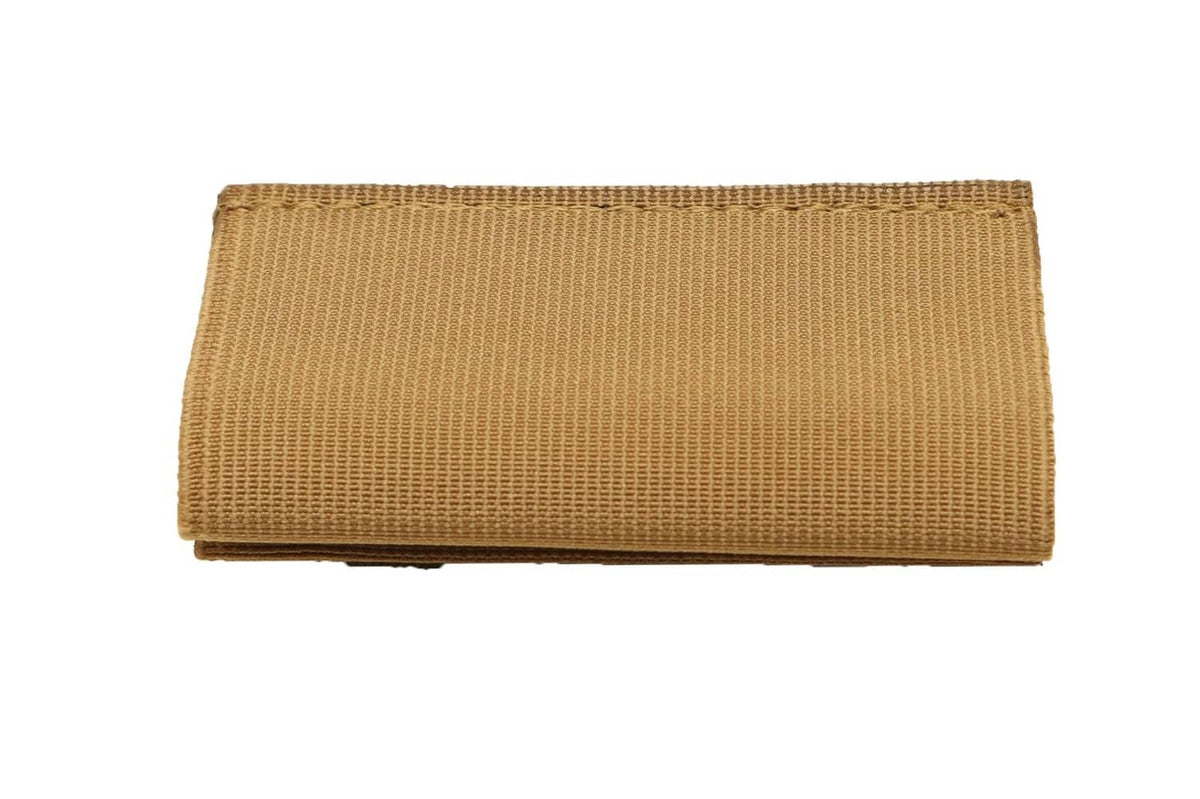 Coyote brown elastic pouch panel with textured weave, rectangular shape