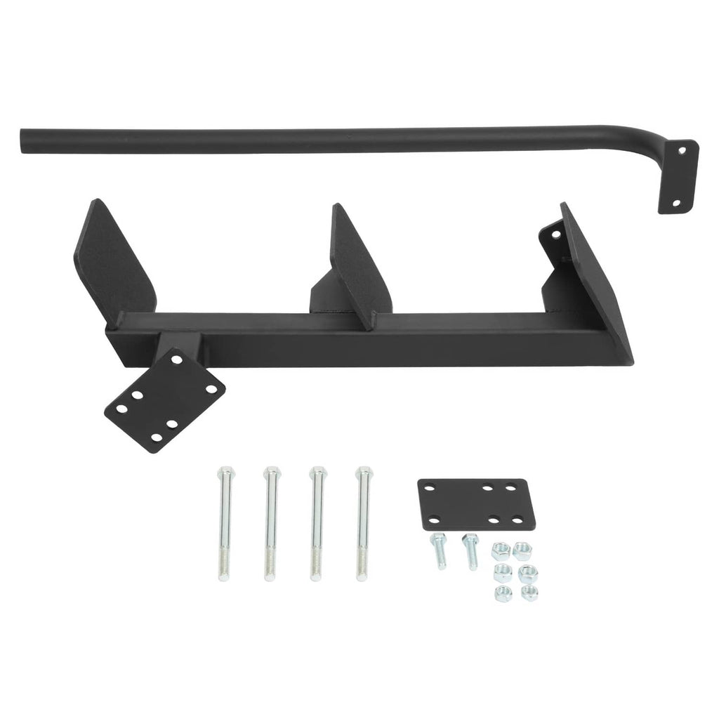 Black 3-step trailer ladder kit with mounting brackets and hardware for installation