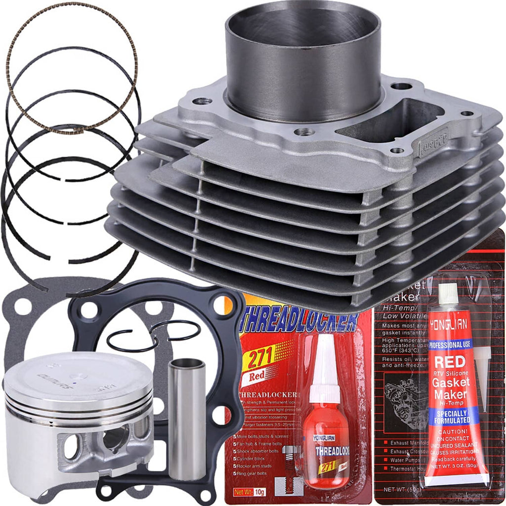 ATV cylinder head and piston kit with cylinder, piston, rings, and gasket set