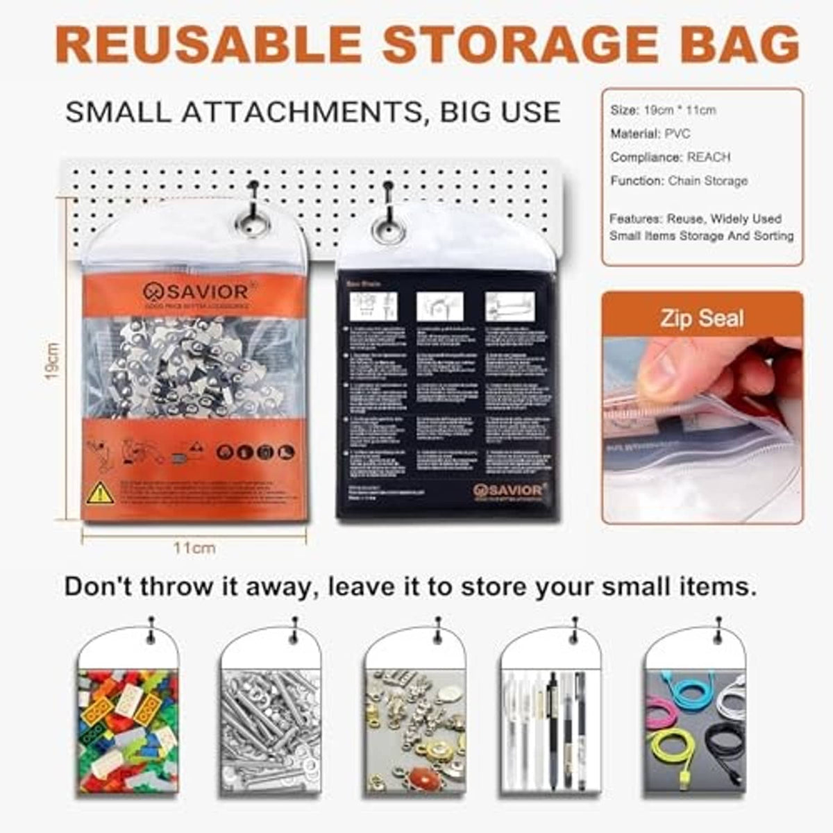 SAVIOR reusable storage bag with zip-seal pouch for chainsaw accessories