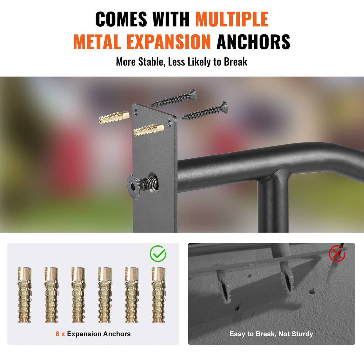 Wall grab bar assembly with expansion anchors and included installation hardware
