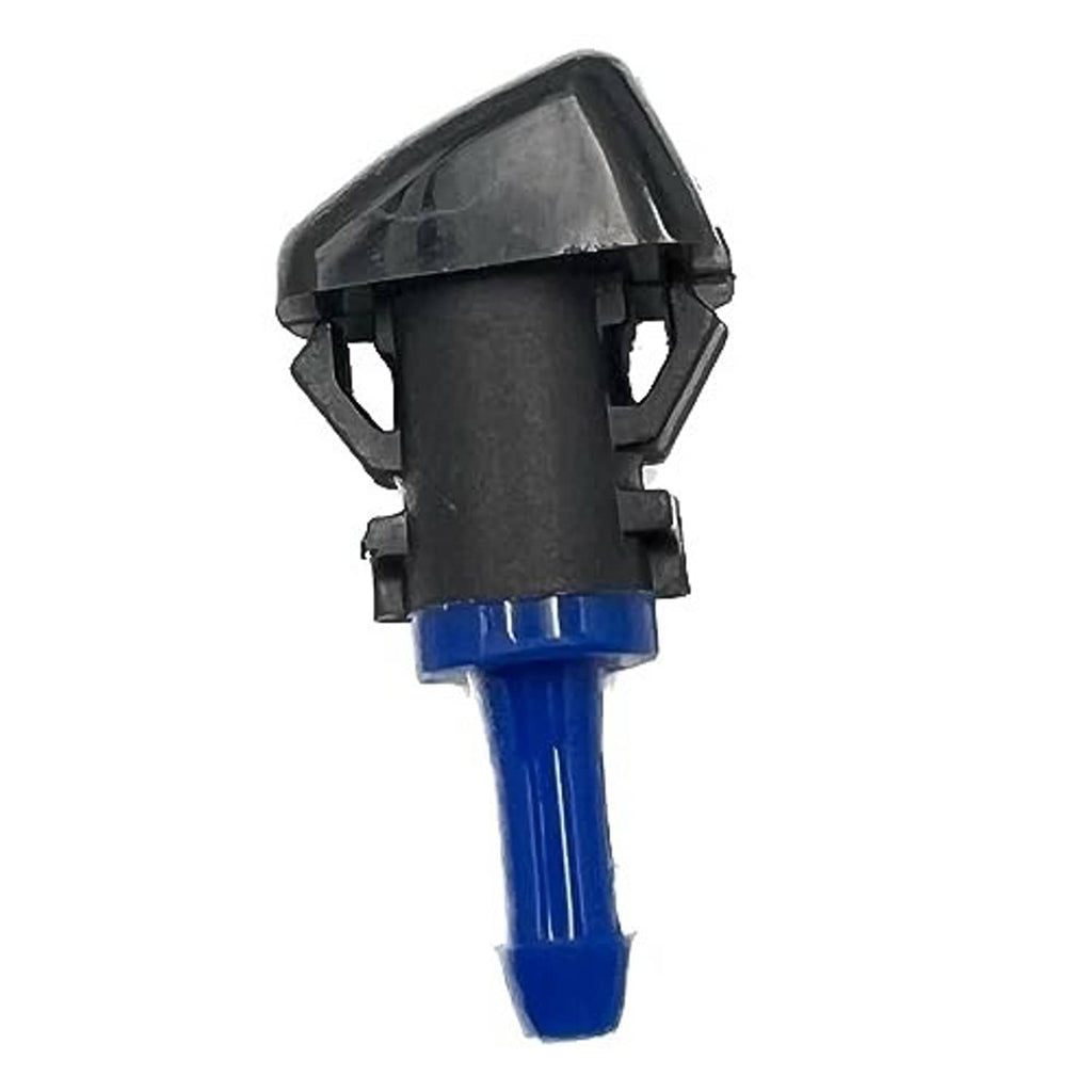 Windshield washer nozzle, black housing with blue tube, single piece