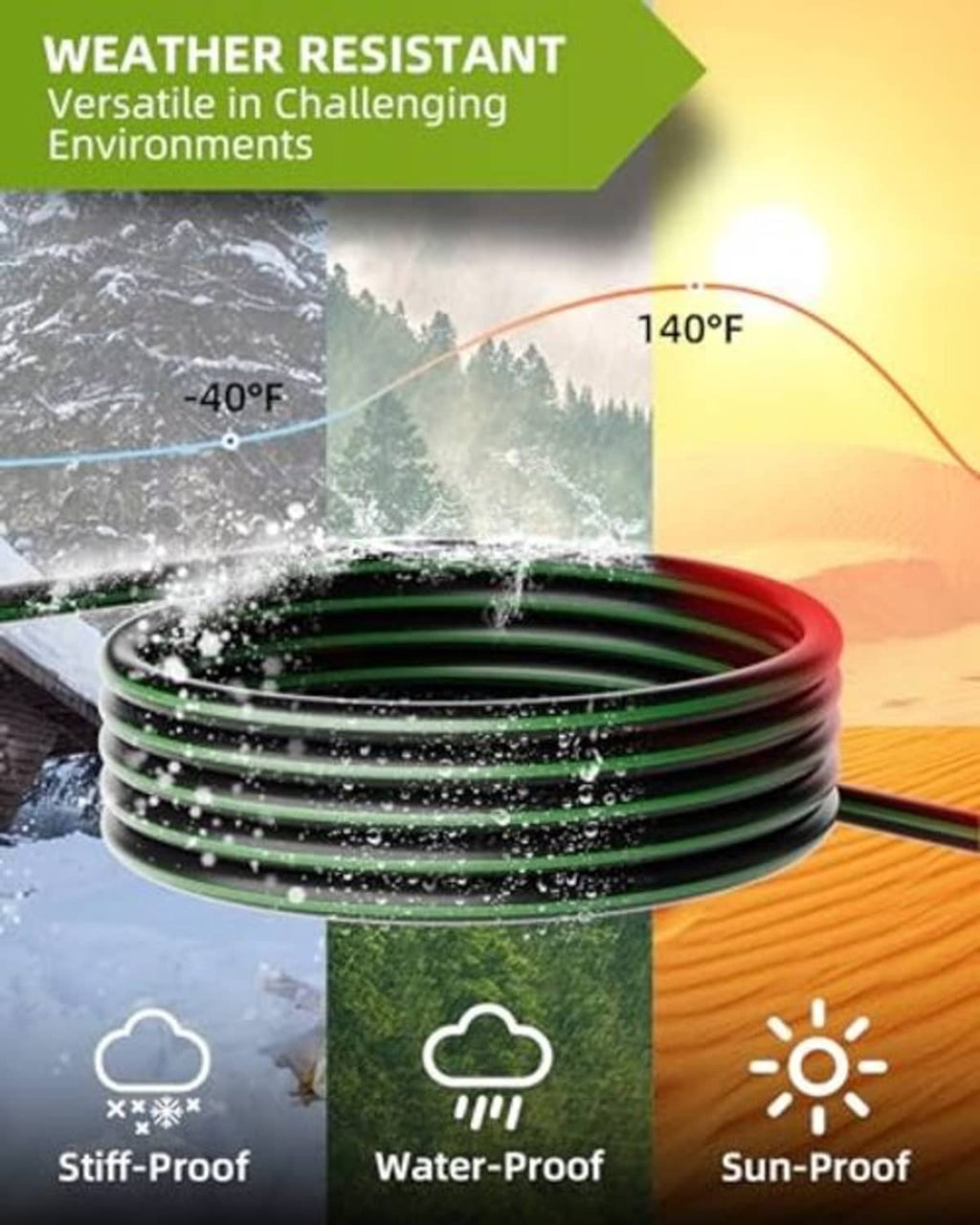 Coiled green generator extension cord with weather-resistant design