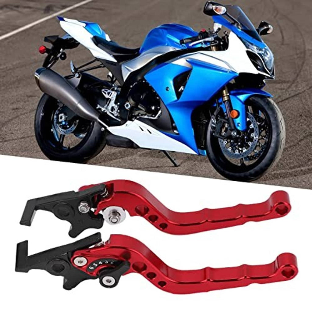 Red CNC brake and clutch levers with black lever blades and foldable design, 2-pack
