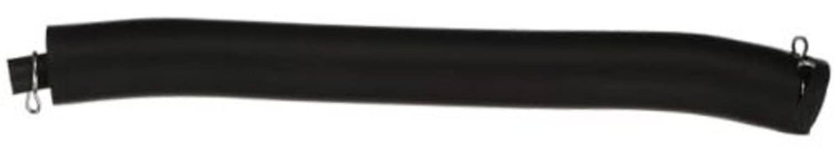 Emission control hose with protective sleeve, black rubber tubing with metal end clips