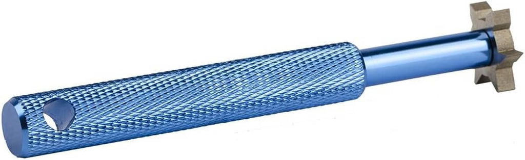 Blue textured groove sharpener cylinder with metal star head and shaft
