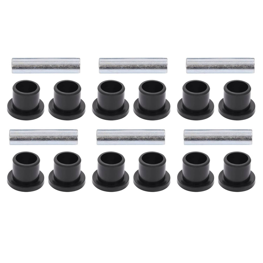 Leaf spring bushing kit with black rubber bushings and silver sleeves