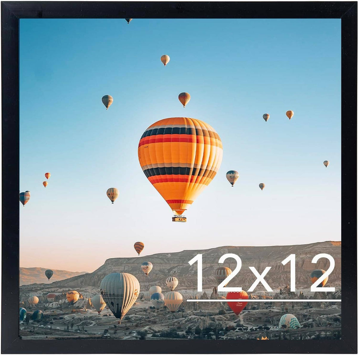 Black square 12x12 photo frame with hot air balloons and scenic background