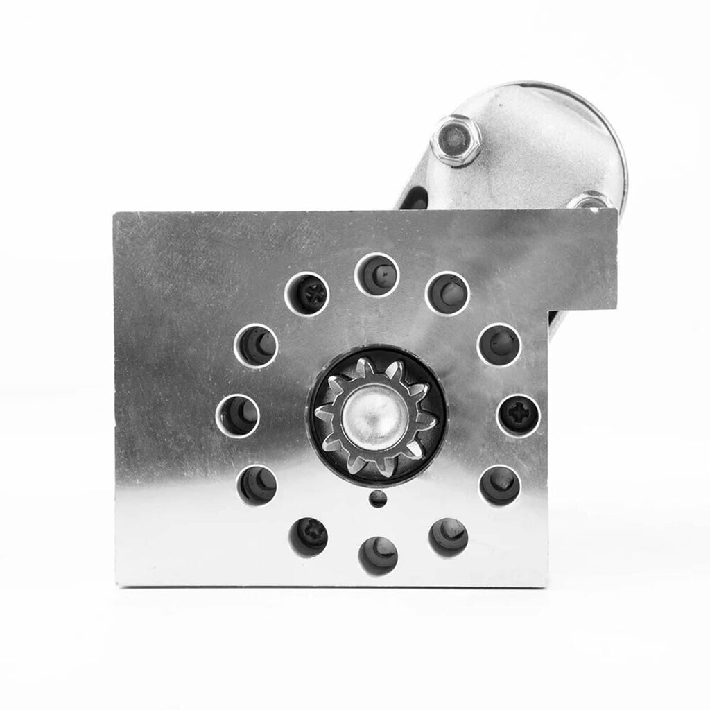 Starter motor end plate with visible gear wheel and bolt holes