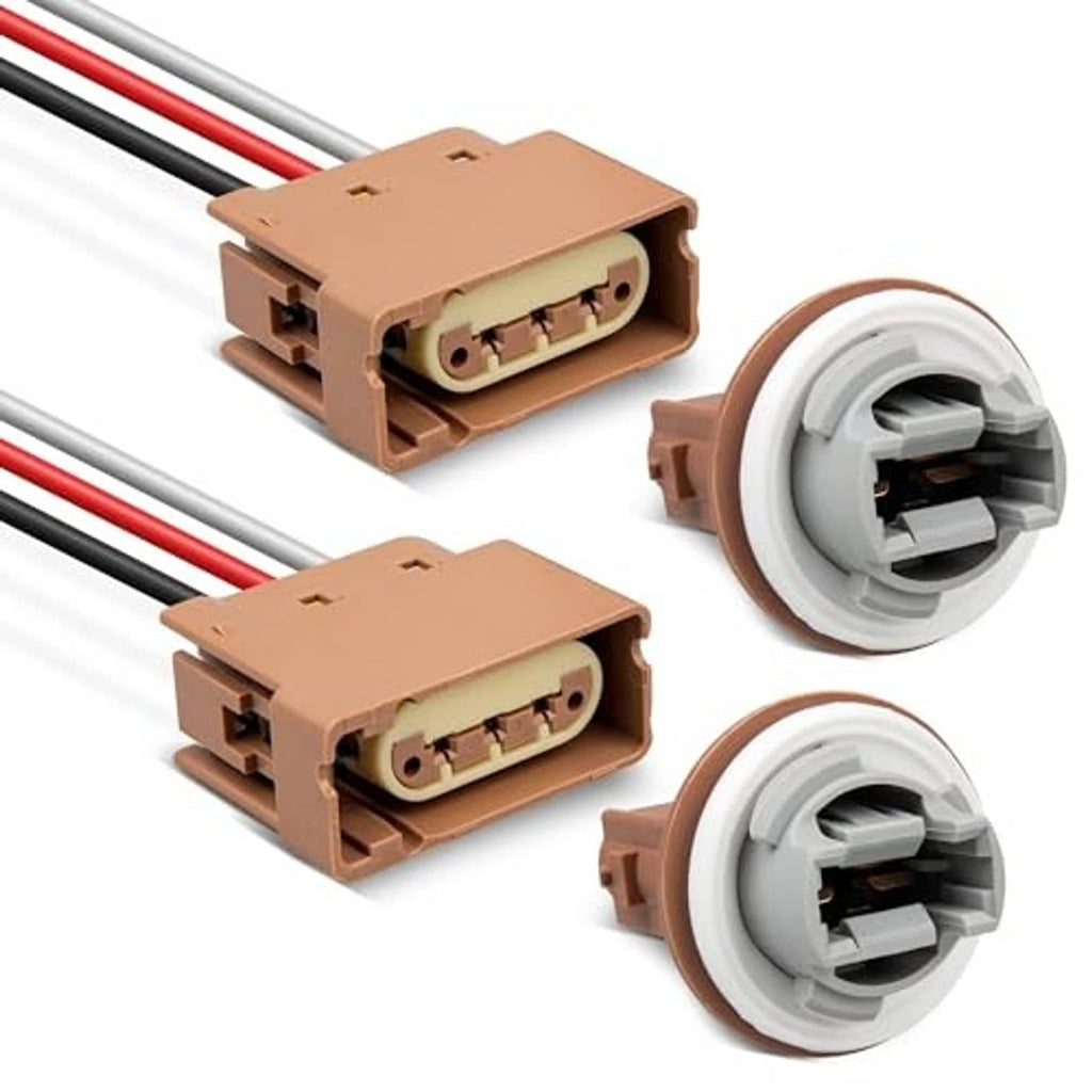 Turn signal light socket and bulb holder with 3-wire pigtail, brown and white parts