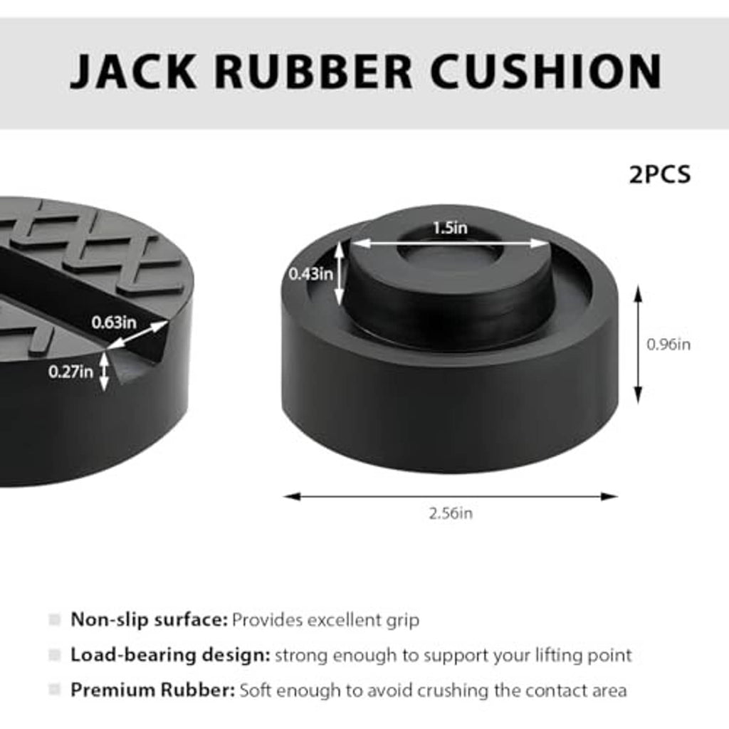 Single black rubber jack pad with center hole and raised textured traction top.